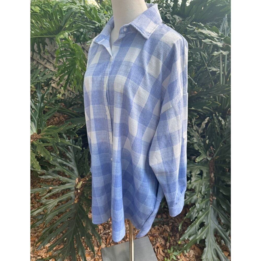 Saints & Hearts Size S / M Tunic Shirt Linen Blend Plaid Ombre Overdye Oversized